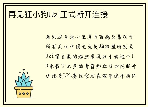再见狂小狗Uzi正式断开连接